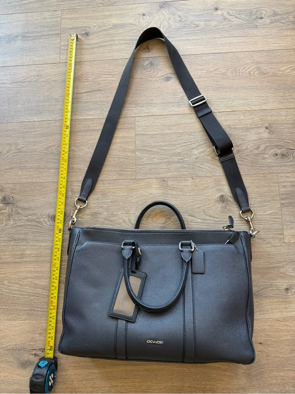 Coach Black Pebble Leather Briefcase/Computer bag with ID Tag